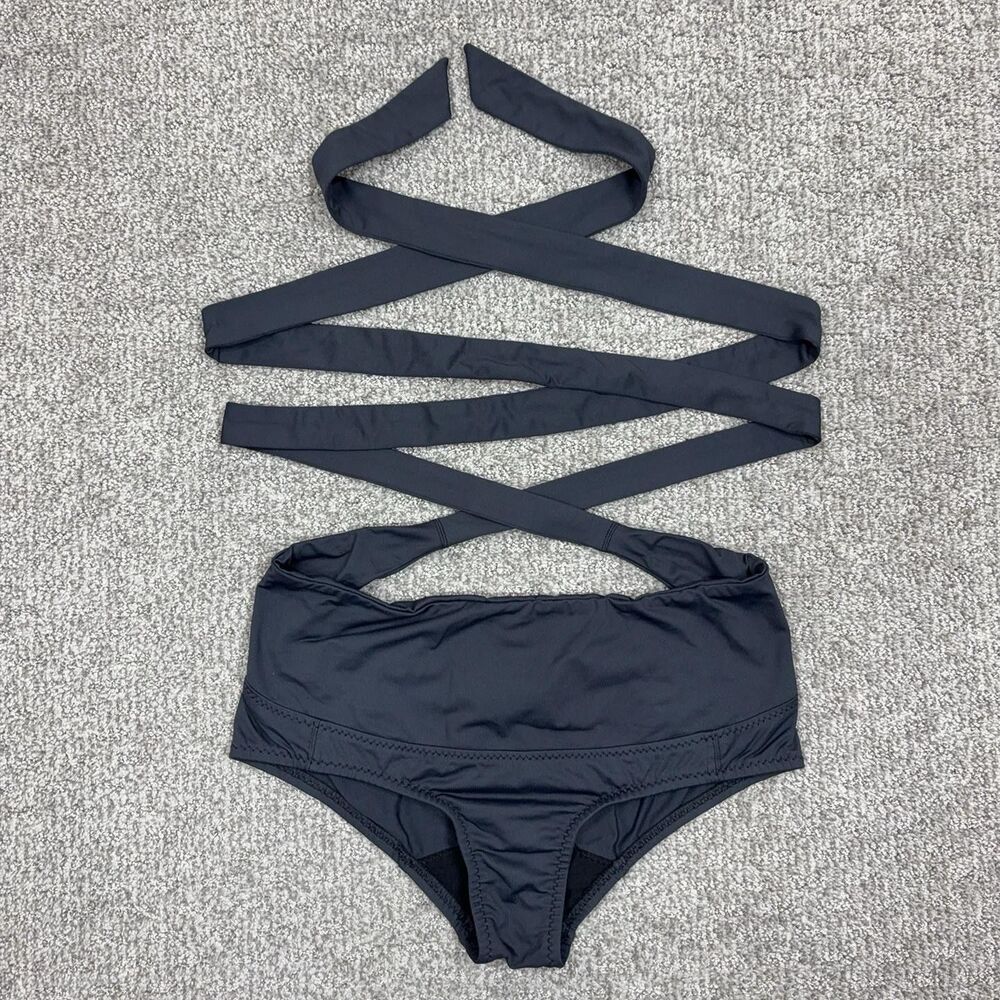 Malia Mills Bikini Bottom Womens 6 Black Strappy Wrap Beach Travel Swim